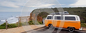 Surfers Orange Van on Bells beach - Australia