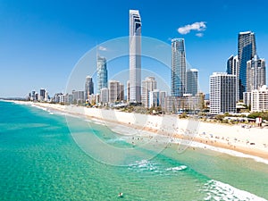 Surfers Paradise aerial view on a clear day with blue water