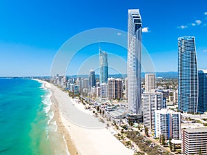 Surfers Paradise aerial view on a clear day with blue water