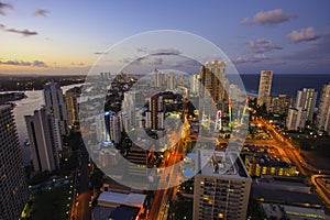 Surfers Paradise after nightfall