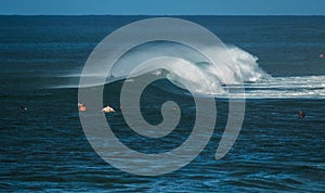 Surfers wait the wave in the ocean