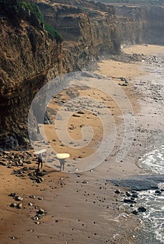 Surfers walking on the sands of a Californian Beach