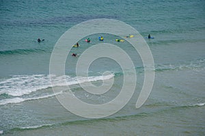 Surfing lesson in Adegas beach near Carrapateira, Portugal. photo