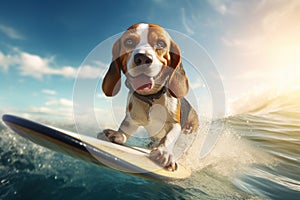 Surfing Beagle Bliss: Cute Canine Hangs Ten with Style - Generative AI