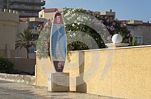 Surfing Board Milestone in La Manga del Mar Menor