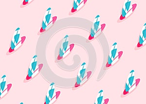 Surfing board pattern on pink background, top view, flat