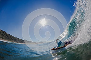 Surfing Body-Boarder Bottom Wave