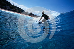 Surfing a Bodyboard in Blue Hawaii