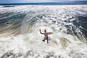 Surfing Bodyboarders Pier Jump Ocean