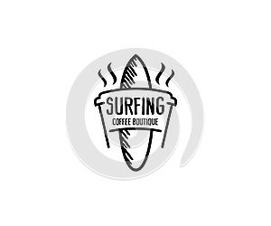 Surfing Cafe Logo Template. Cafe Vector Design