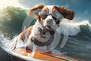 Surfing Canine with Stylish Shades on a Longboard, Generative Ai