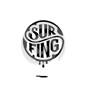 Surfing circle lettering with ink white Vector illustration