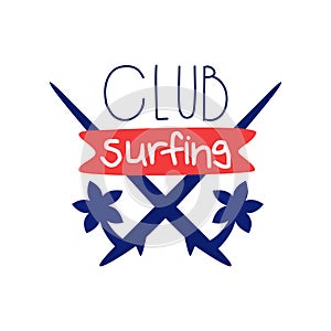 Surfing club logo template, windsurfing retro badge vector Illustration
