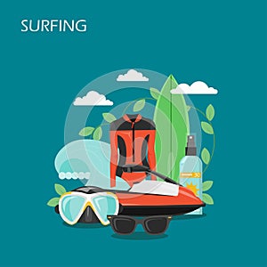 Surfing equipment vector flat style design illustration