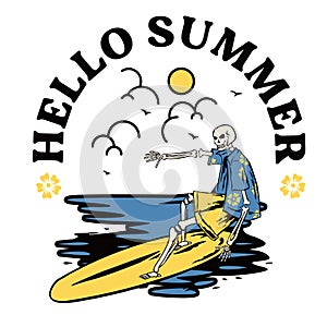 Surfing Fun Hello Summer Vector Illustration photo
