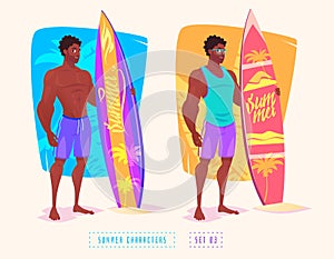 Surfing guy cartoon character. Isolated vector illustration.