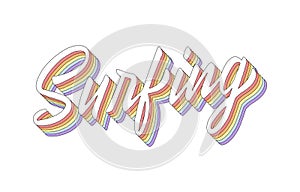 Surfing hand lettering 3d isometric effect with rainbow patterns