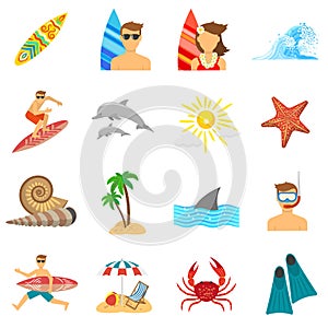 Surfing Icons Flat Set