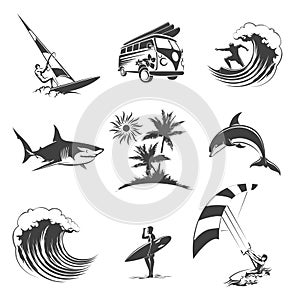 Surfing icons set