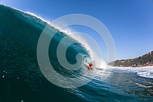 Surfing Inside Blue Hollow Crashing Wave