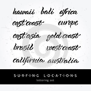 Surfing locations lettering