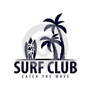 Surfing logo and emblems for Surf Club or shop. Vector illustration.