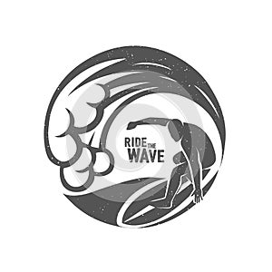 Surfing logo. Ride the wave. Surf rider.