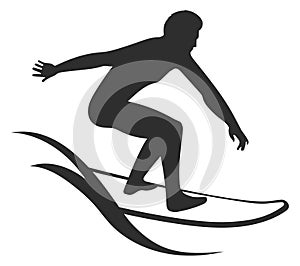 Surfing man black logo. Ocean wave sport