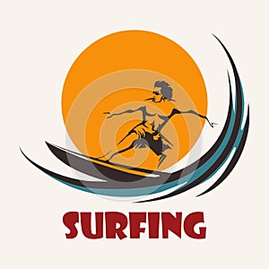Surfing man emblem