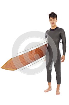 Surfing man holding surfing board