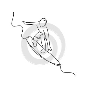 Surfing One line drawing on white background