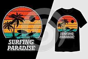 Surfing Paradise Retro Vintage T Shirt Design