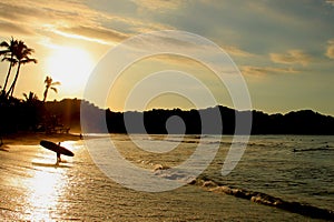 Surfing in Sayulita, Nayarit, Mexico. Surf in sunset or sunrise