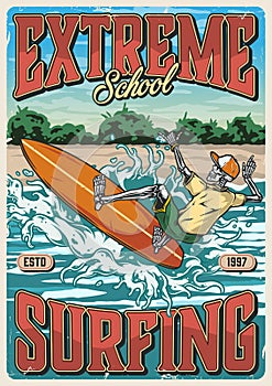 Surfing school vintage colorful poster