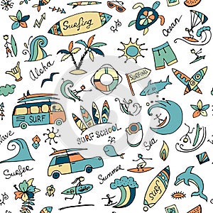 Surfing seamless pattern, sketch for your design