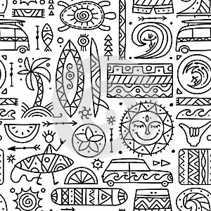 Surfing seamless pattern. Tribal elements for your design