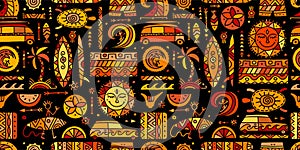 Surfing seamless pattern. Tribal elements for your design