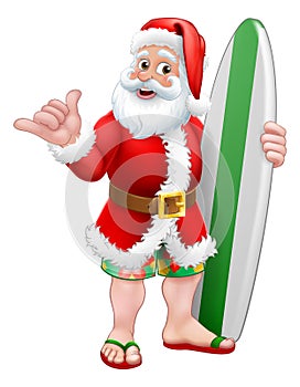 Surfing Shaka Santa Surfboard Christmas Cartoon