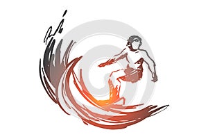 Surfing, sport, wave, ocean, summer concept. Hand drawn isolated vector.