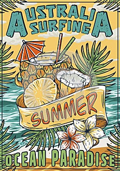 Surfing summer print. Surf beach patry poster