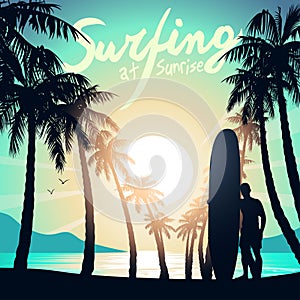 Surfing at Sunrise with a longboard surfer