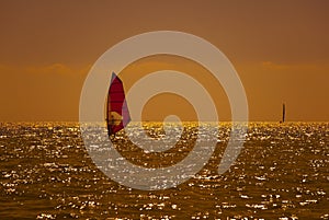 Surfing at sunset