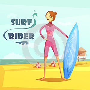 Surfing And Surf Rider Retro Cartoon Illustration