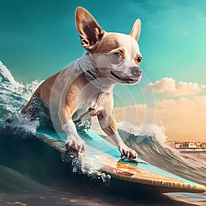 surfing. surfer dog. Generative AIcopy space