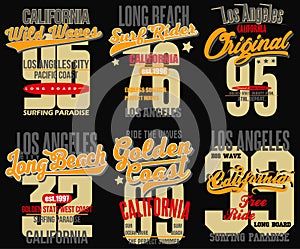 Surfing t-shirt graphic design. California surfers wear typography