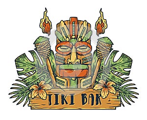 Surfing tiki mask of hawaii or idol. Ethnic totem