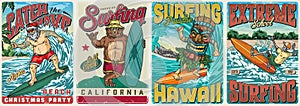 Surfing vintage colorful posters