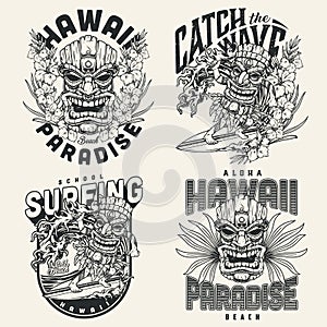 Surfing vintage monochrome emblems