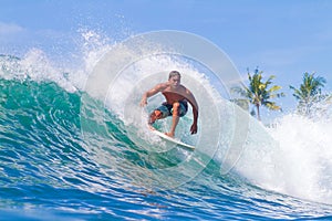 Surfing a Wave. Bali Island. Indonesia.