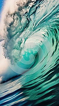 Surfing waves. Ocean wave falling down. Blue water splash in sea. Power and beauty of nature, wallpaper concept